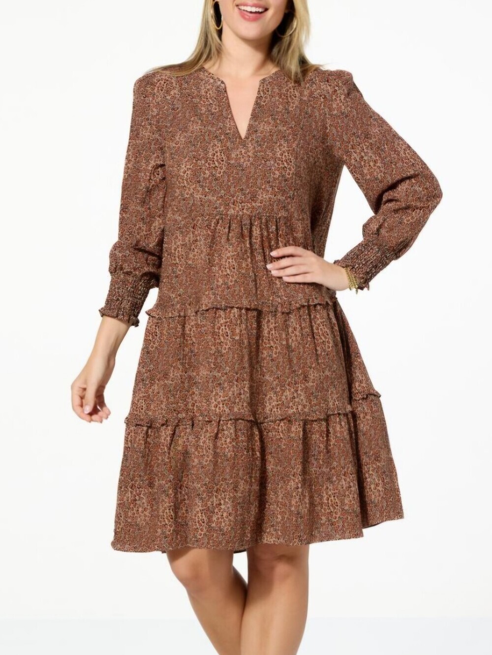 G by Giuliana Serafina Tiered V-Neck Long-Sleeve Dress